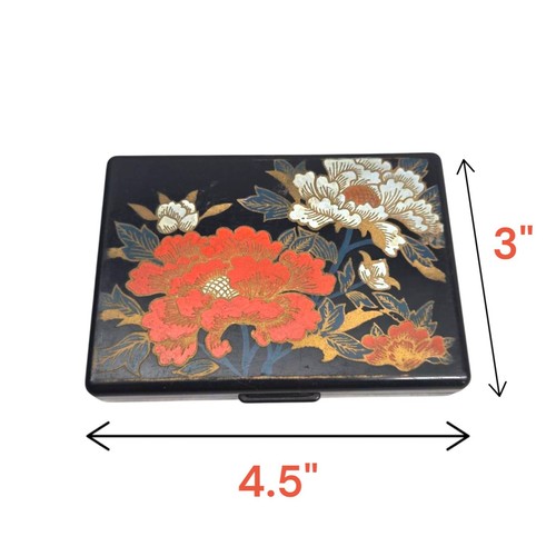 Floral Black Plastic Tissue Compact Box w/ Mirror Asian Floral Flowers Vintage - Picture 7 of 7
