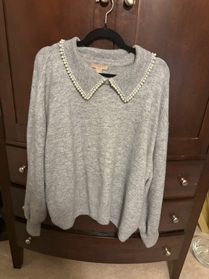 Women s Plus H&M Gray Pearl-embellished Collar Sweater Size 3X