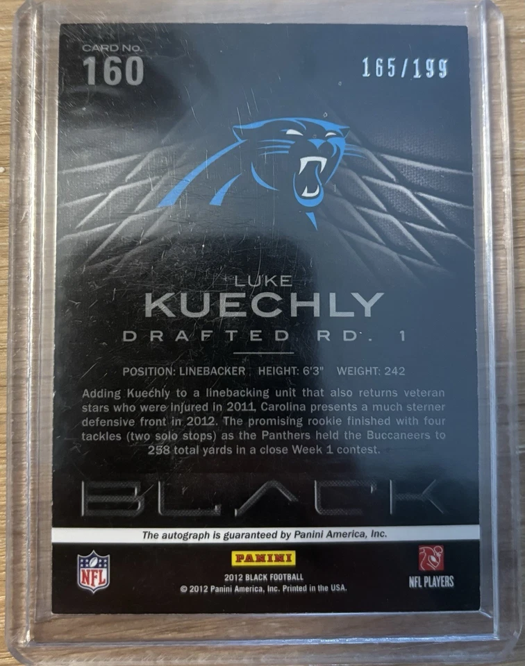 2012 Panini Black Luke Kuechly Rookie Auto /199 Carolina Panthers - Image 2 of 2
