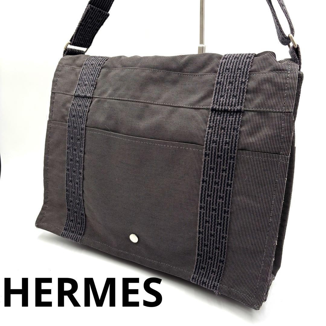 Hermes Ale Line Basas MM Gray Leather Crossbody Bag Authentic Unisex