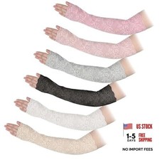 6 Pairs Lace Long Fingerless Gloves, Black Fingerless Gloves Women, Elastic