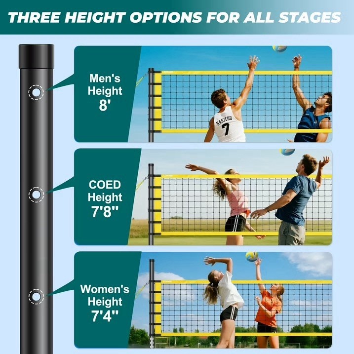 Patiassy Height-Adjustable Outdoor Volleyball Net Set 8ft 7'8" 7'4" J-HQ-01