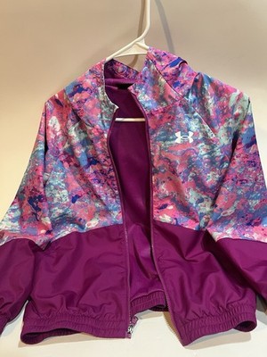 Under Armour Girls Hooded Jacket Purple Pink Blue Multicolor Loose Fit Youth M
