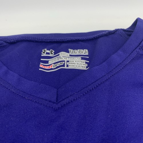 Under Armour Youth Girls Large YLG HeatGear Tshirt Shirt Short Sleeve Purple - Picture 3 of 5