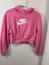 Nike Pullover Hoodie Sweatshirt Youth Girls Large Pink Logo Long Sleeve Cropped