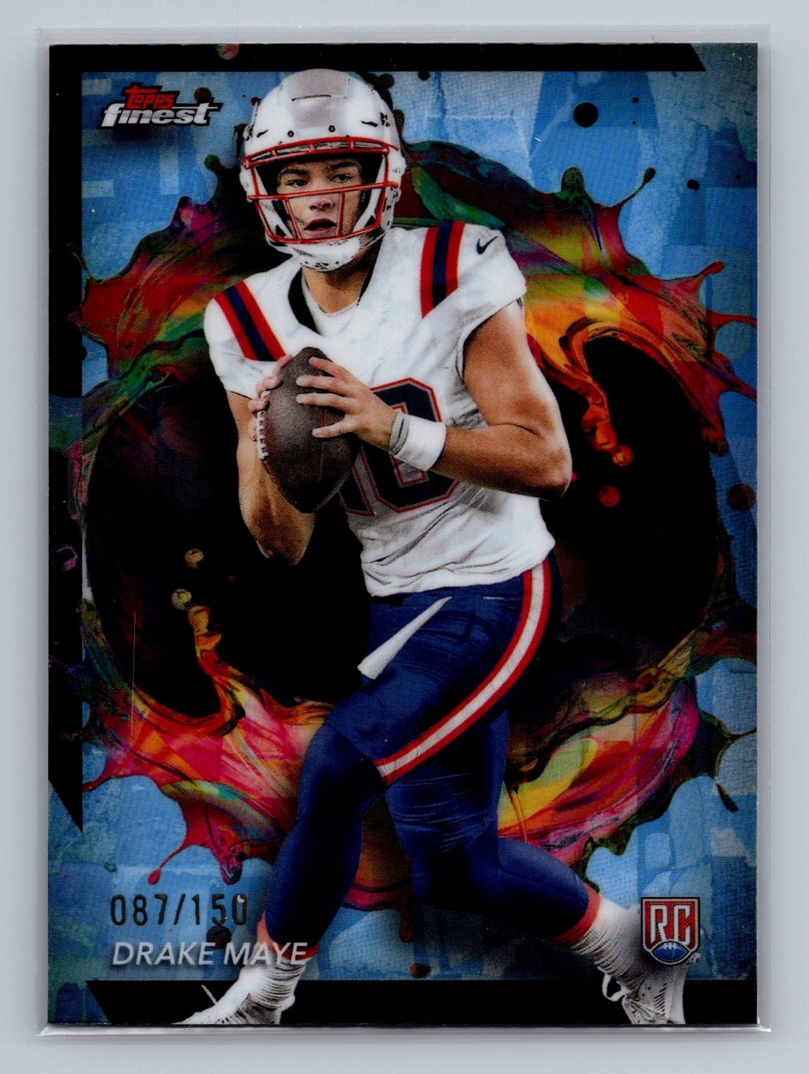 Drake Maye 2024 Finest #248 Sky Blue Refractor #/150 Rookie RC Patriots