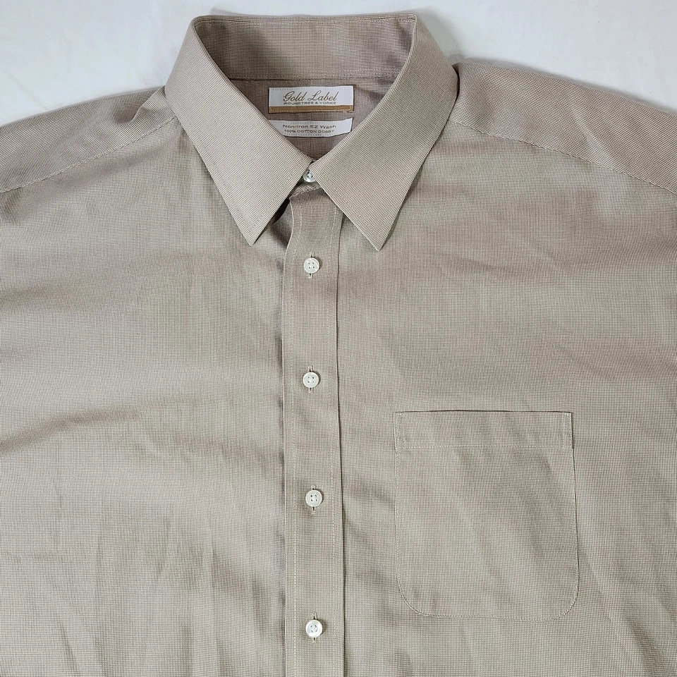 Camisa para hombre Roundtree & Yorke Gold Label 171/2 35 bronceada sin planchar lavado EZ 100 % algodón Foto 2 de 4