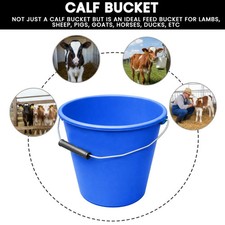 Pack of 3 Blue Plastic Calf Feed Buckets Heavy Duty with Metal Handle 5L 1 Gal