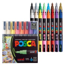 uni PC-3M Water-Based Paint Markers, Reversible Fine Tip 0.9-1.3mm , Assorte...