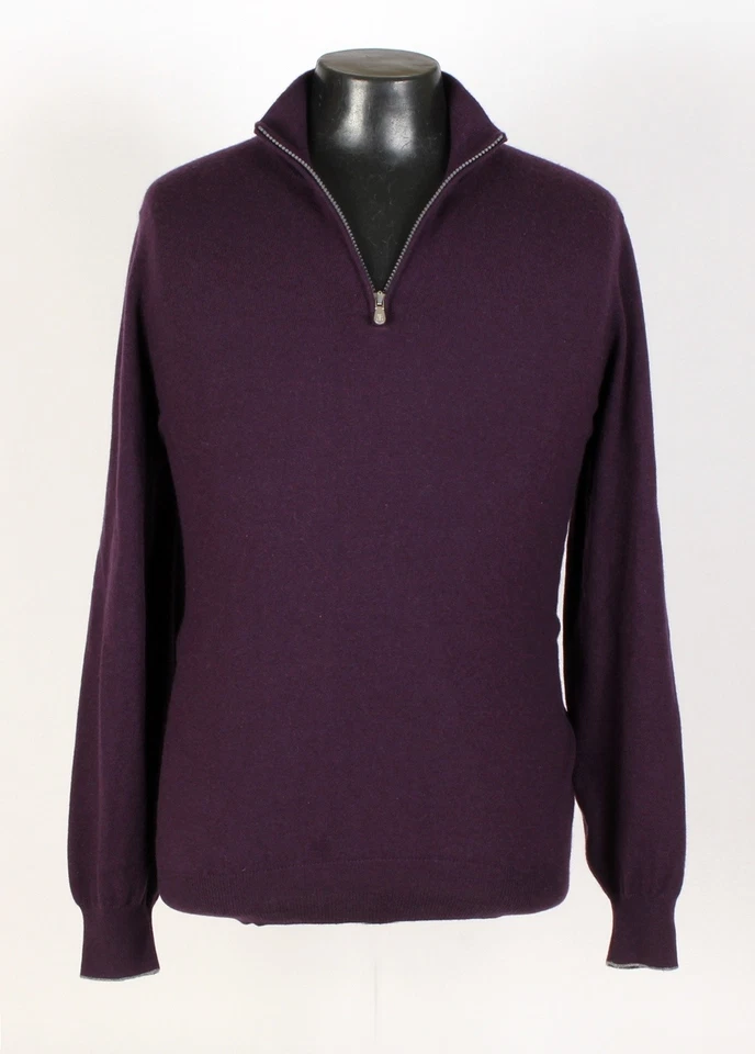 Brunello Cucinelli 100% Cashmere 1/2 Zip Sweater - Purple - L - $1550 Retail - Image 2 of 4