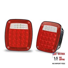 2PC 12V Universal LED Trailer Tail Lights with 38 Red, White LEDs - Stop,