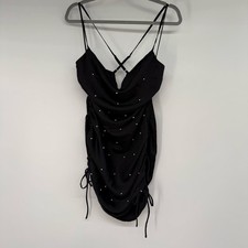 NWT ASTR String Of Pearls Dress Women's Sz M Black Mini Tie Sides Nightlife Glam