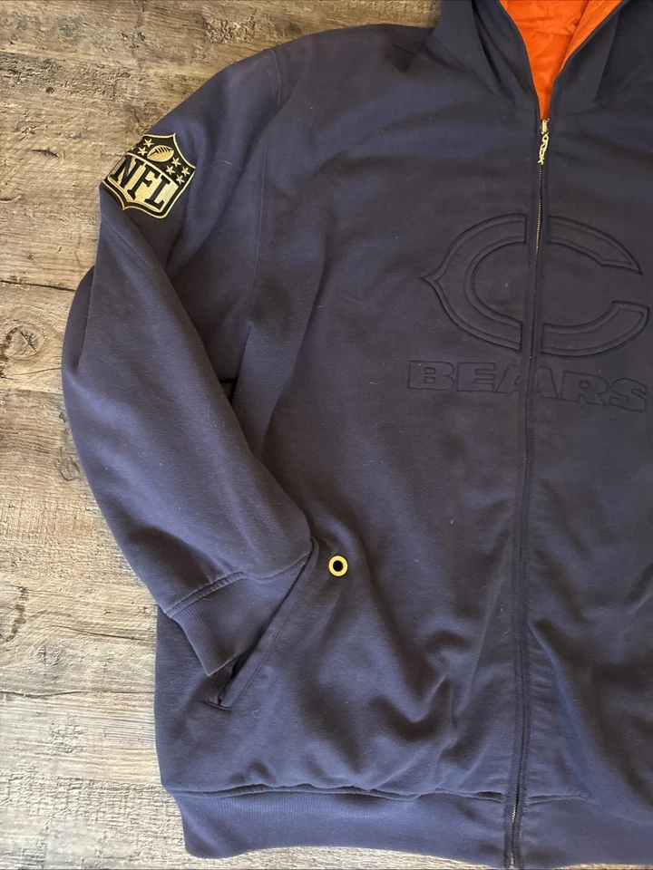 Chicago Bears Mens 3XL Coat Reversible ZipUp Blue Orange Insulated Reebok Shine - Image 4 of 4