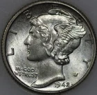 1942-D Mercury Dime 90% Silver, Uncirculated w/ Full Split Bands As Shown [SN02]