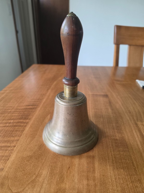 Teachers Brass Bell Handheld One-Room School Wood Handle USA Antique