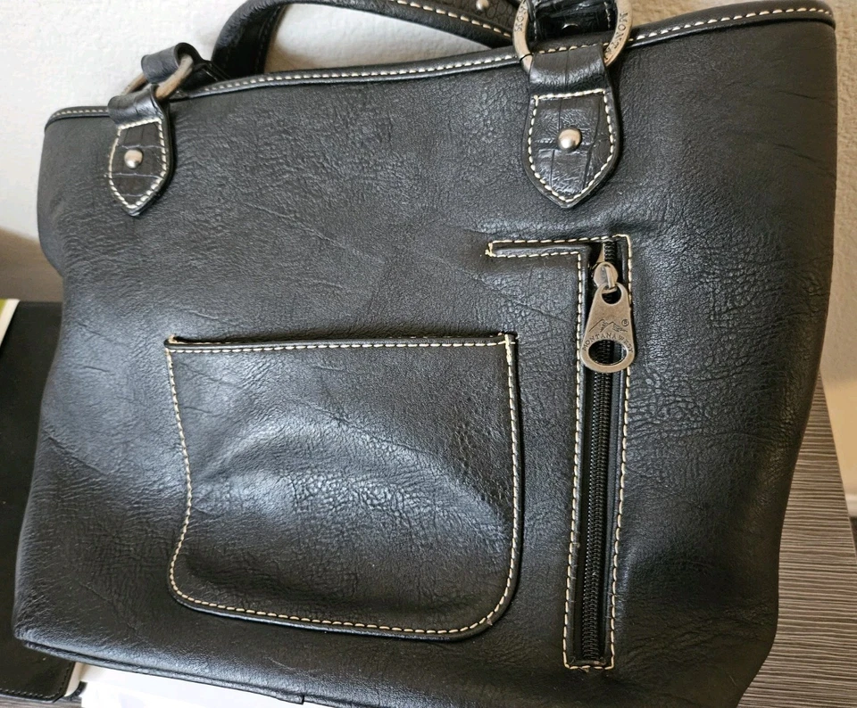 MONTANA WEST Black Studded Leather Conceal Carry Shoulder Handbag Purse Bag  - Image 3 of 4