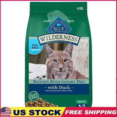 Natural High-Protein Grain-Free Dry Cat Food Duck Recipe Adult Cats 4lb New