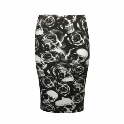 Damen Bedruckt Stretchig Wackeln Bleistift Bodycon Hohe Taille Röhre Midirock 8-26