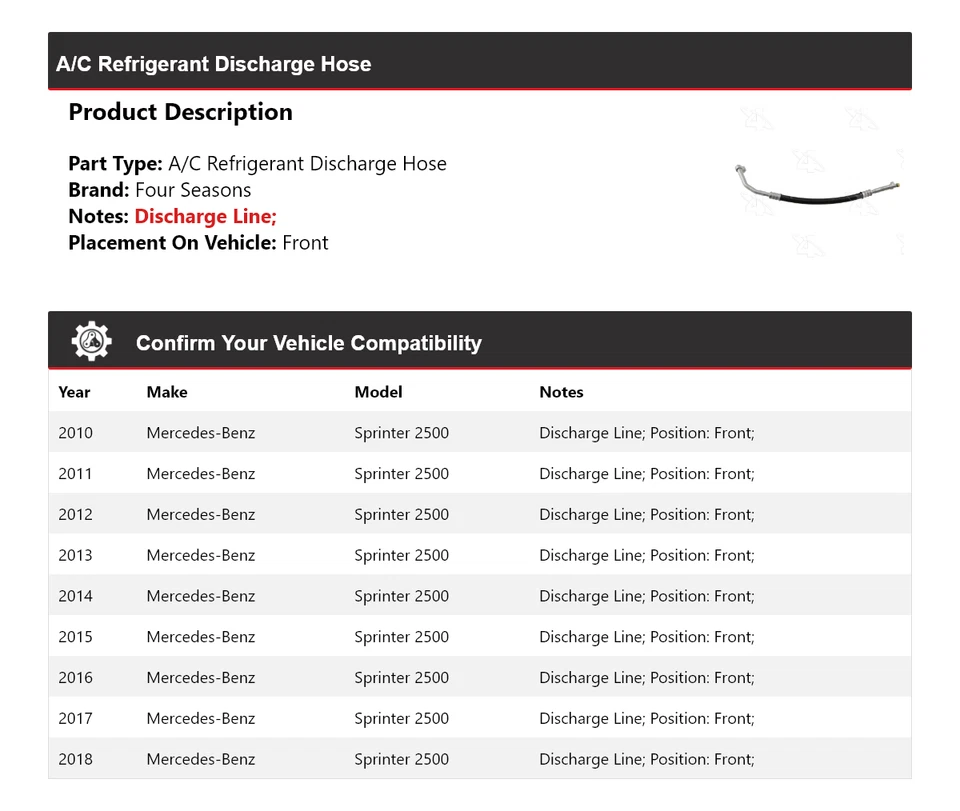 Manguera de descarga de refrigerante aire acondicionado Mercedes-Benz Sprinter 2500 2010-18 ft 4 estaciones Foto 2 de 4