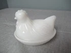 Hazel Atlas Vintage Mini White Milk Glass Hen On Nest - 2 Pcs - Marked - c5 sb