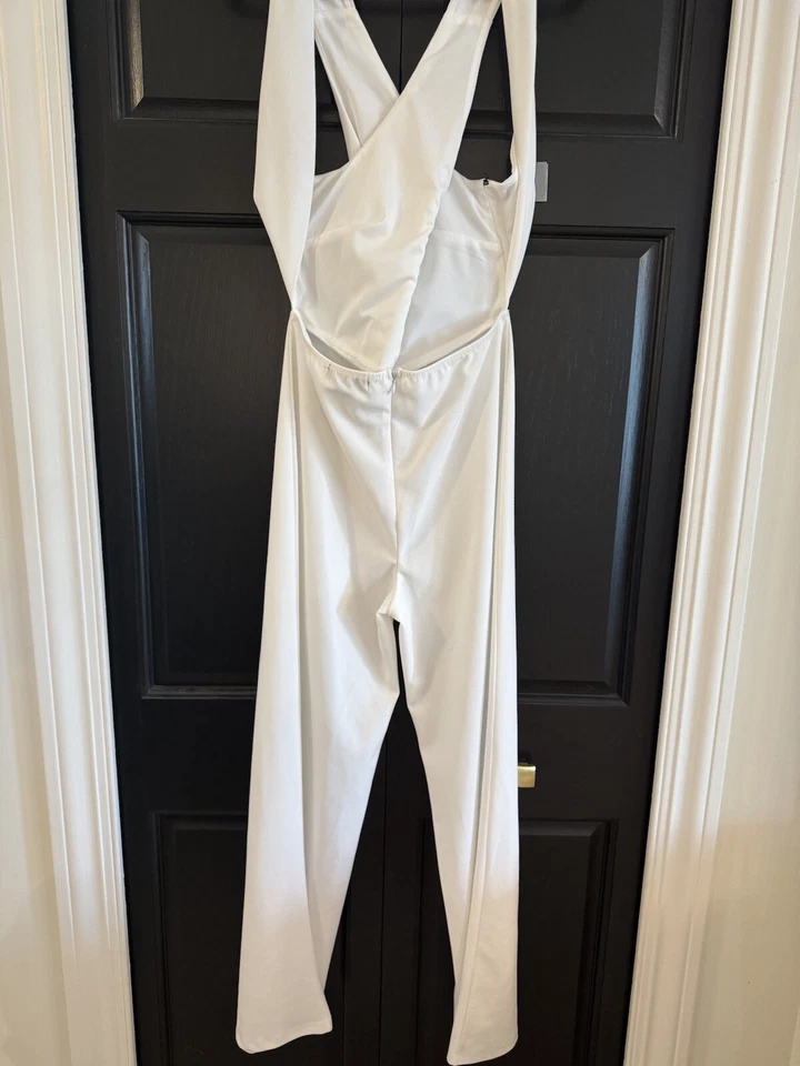 Macacão branco tamanho grande Joe & Elle calça Halter roupa sexy de férias! - Imagem 2 de 4