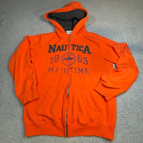 Nautica Sweatshirt Boys Extra Large Orange Zip Hoodie Nautical Sweater Kid Youth - Picture 4 of 10
