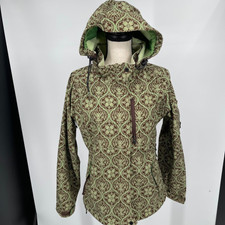 10.000mm Empyre Womens Green Brown Damask Zip Hooded Coat Jacket Size Small