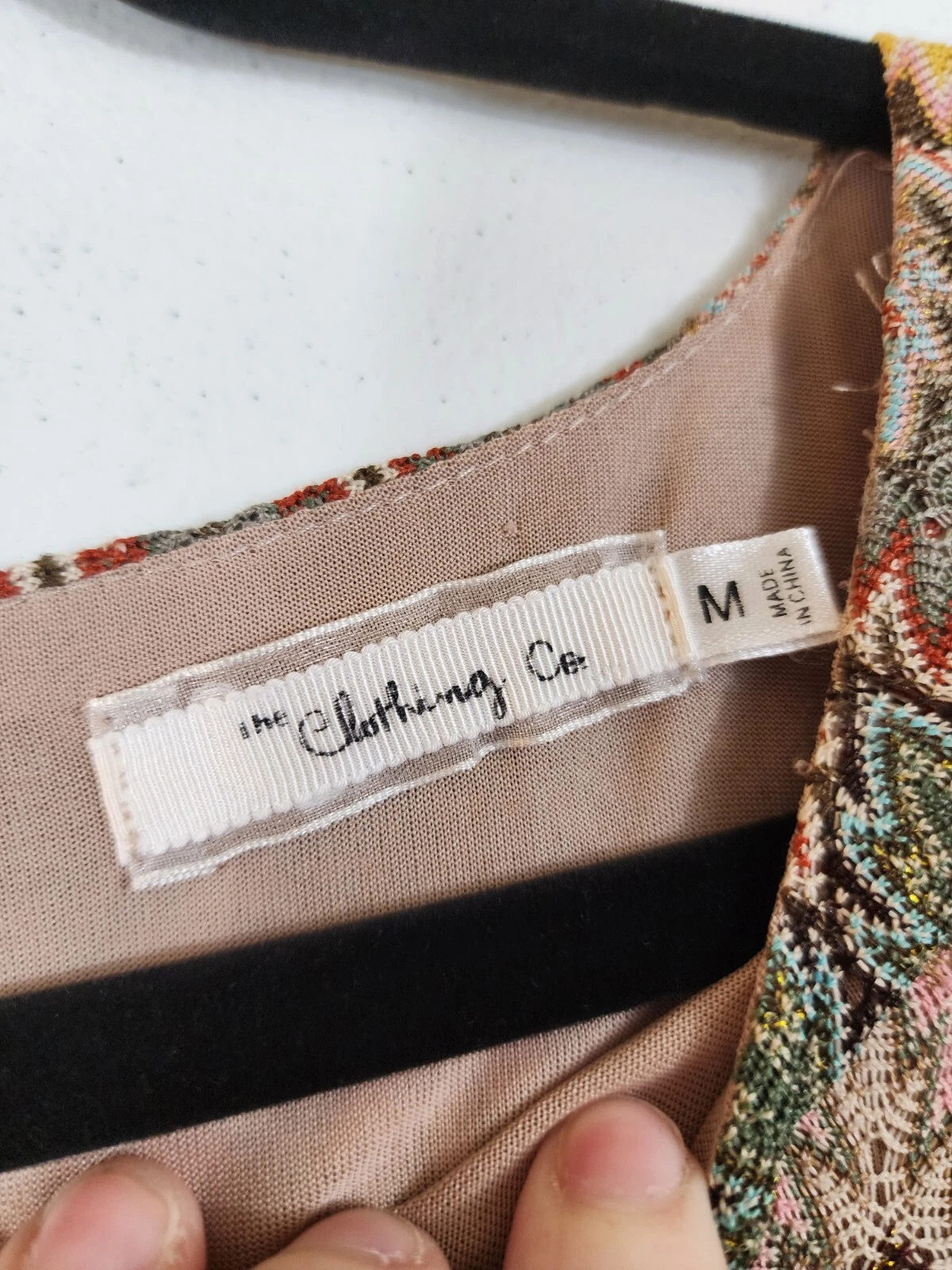 VETEMENTS The Clothing Co Vestito tubino donna M rosa marrone pizzo sovrapposizione manica lunga boho