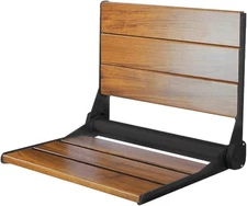 ADA Compliant Wall-Mounted Folding Serena Teak Wood Seat+Matte Black Frame