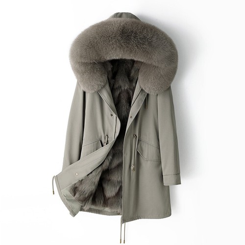 Women Fashion Parka Fox Fur Collar/Liner Hooded Warm Thicken Jacket Coats Winter - Imagen 12 de 36