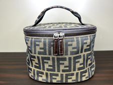 FENDI Zucca Pattern FF Vanity Bag Handbag Pouch Canvas Brown