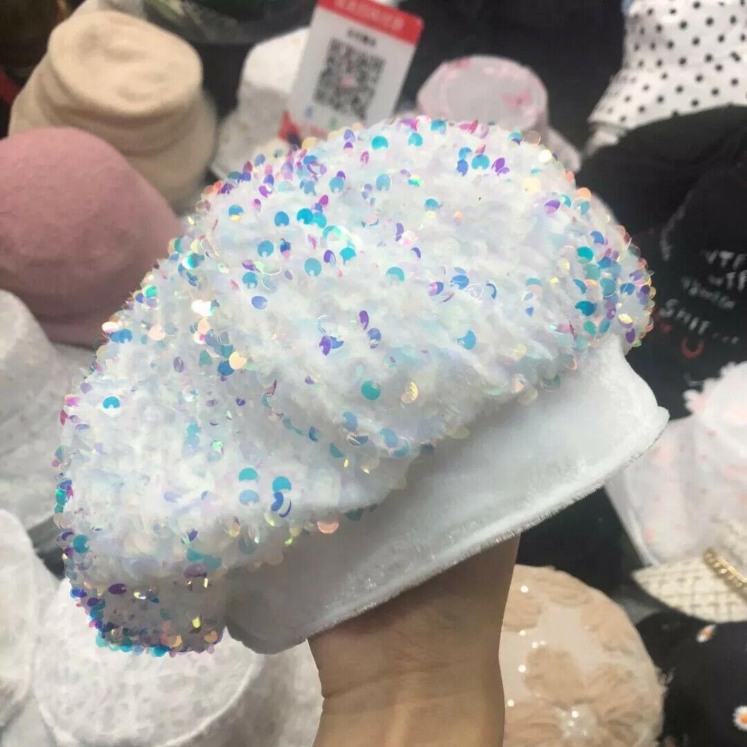 Women's White Artist Beret Sparkle Bling Shiny Sequins