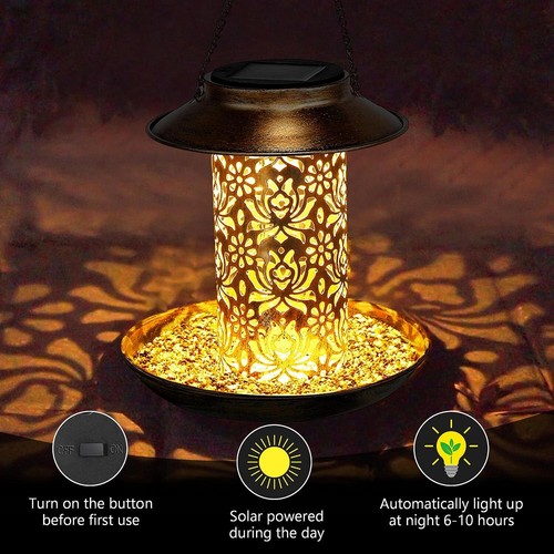 Solar Bird Feeder for Outdoors Hanging Metal Wild Bird Feeder Garden Lantern - Picture 4 of 11