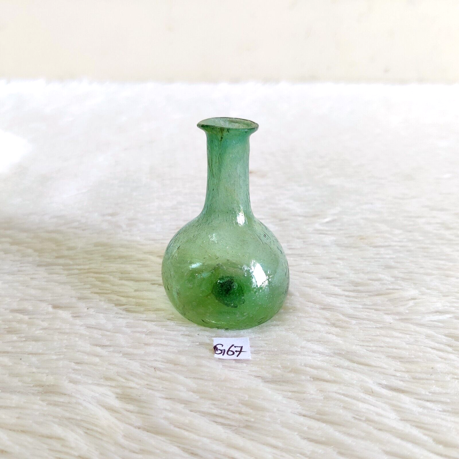 1930s Vintage Green Blown Glass Pontil Mark Miniature Bottle Decorative  Rare G67