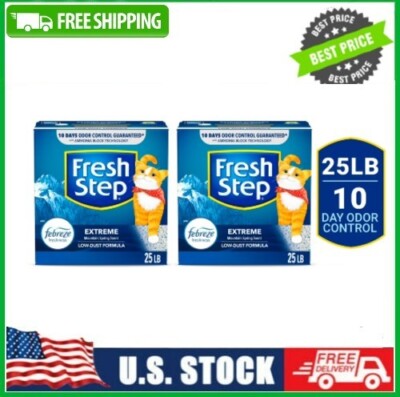 2 PACK Fresh Step Extreme Scented Clumping Cat Litter with Febreze, 25 lbs
