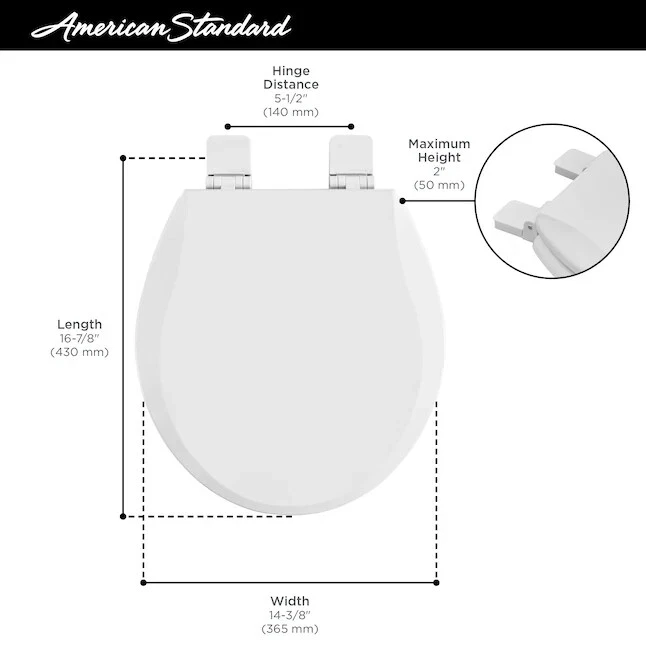 American Standard Bedminster Wood White Round Soft Close Toilet Seat - Image 3 of 4