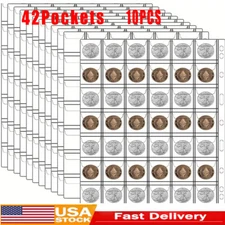 10X 42 Pockets Coin Holder Folder Pages Sheets For Collection Album Storage Book