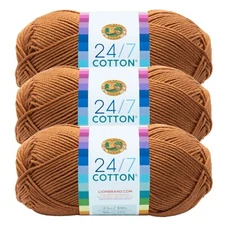 (3 Pack) Lion Brand Yarn 761-124A 24/7 Cotton® Yarn, Camel