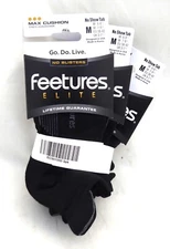 Feetures Elite Max Cushion No Show Tab, Black, SM-LG, Unisex, 3 Pair