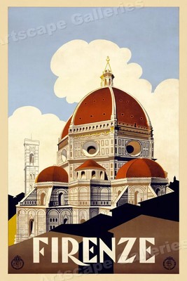 1930 Firenze Italy Duomo Italian Cathedral Vintage Style Travel Poster - 24x36