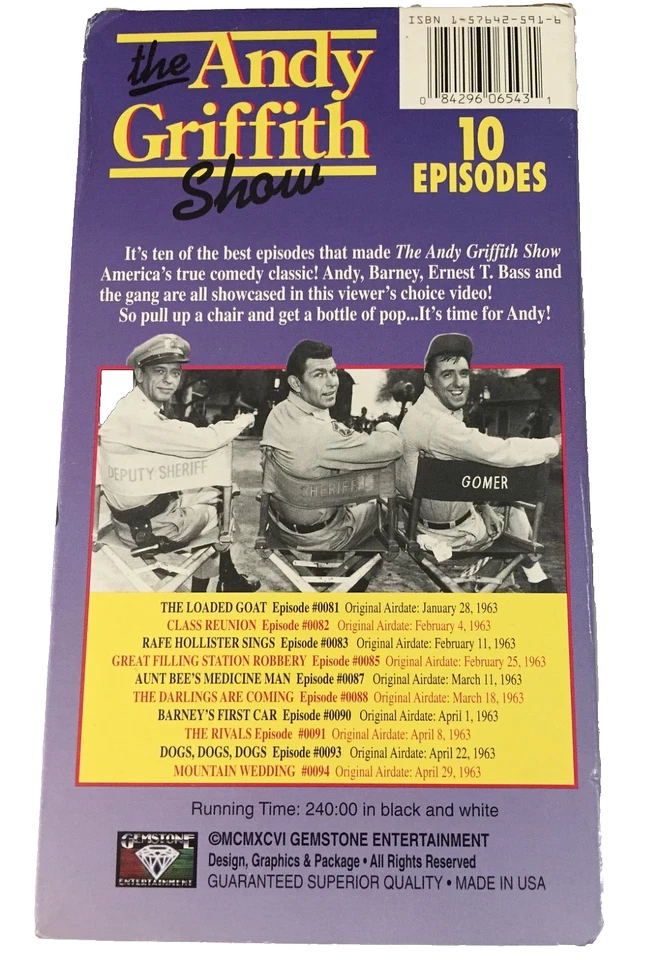 Andy Griffith Show 10 Dynamite Episodes VHS tape Ships Same Day With Tracking - Image 2 of 2