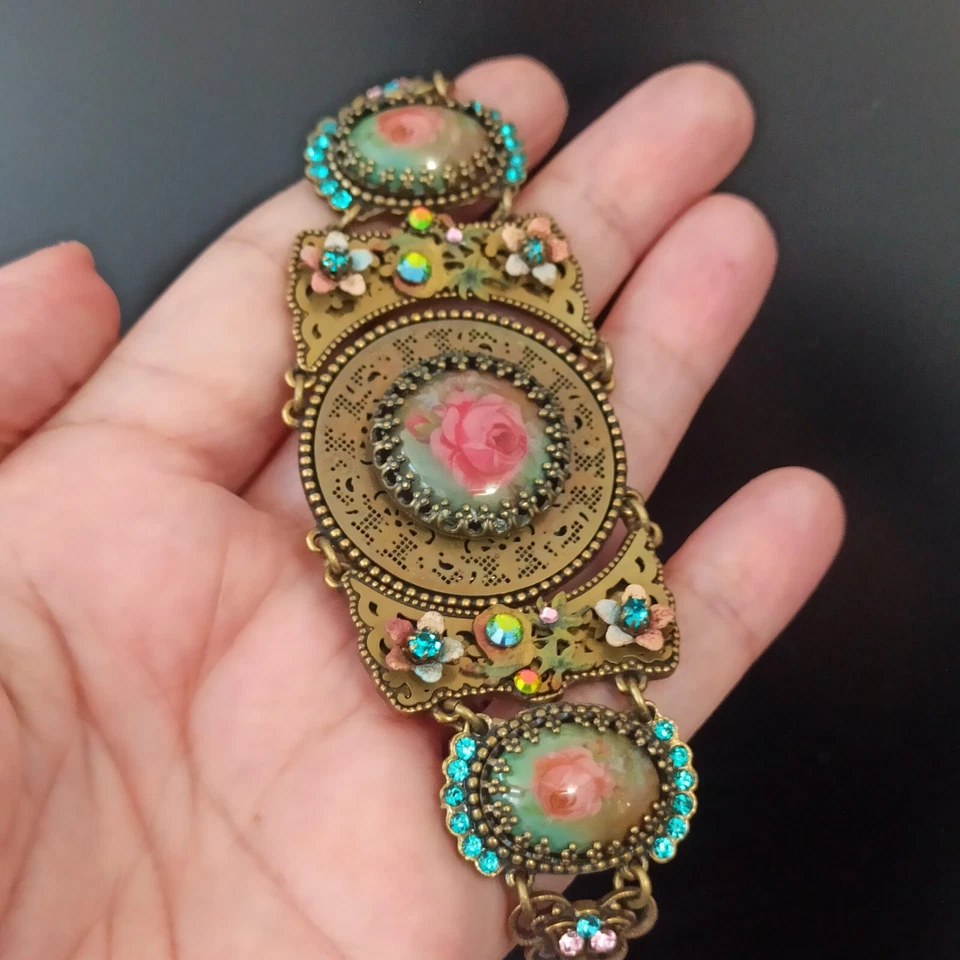 Michal Negrin широкий браслет кабошон розы заявление цветы викторианские кристаллы - Изображение 2 из 4