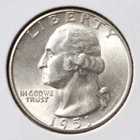 1951-D 25C Washington Quarter + UNC - Brilliant  *90% Silver* (actual coin)