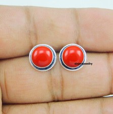 Aretes hechos a mano de plata de ley 925 con piedras preciosas de coral rojo