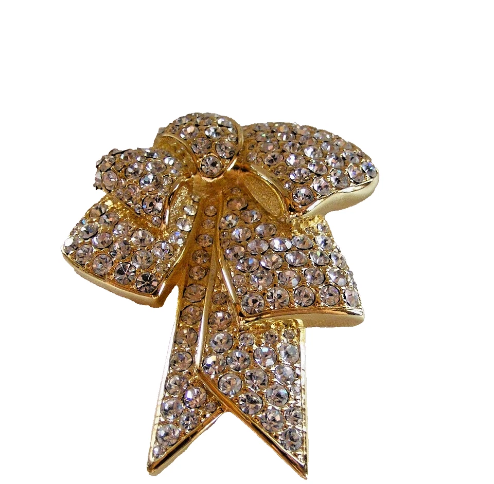 Broche prendedor grande de diamantes de imitación joyería glamorosa años 80 Nolan Miller 2 1/2"x 2 1/4" en caja