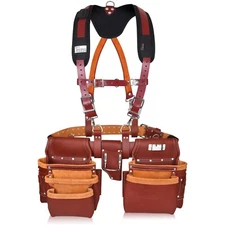 Trutuch Maroon Leather Tool Belt with Suspender | Framers Tool Bag | Tool Belt