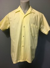 Vtg 50s 60s JC Penneys Yellow Cotton Rockabilly VLV Shirt Mens M Loop Collar S-S