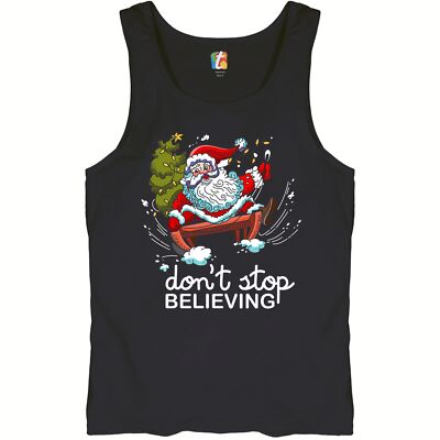 Don't Stop Believing Tank Top Christmas Holiday Spirit Santa Claus Men's Top