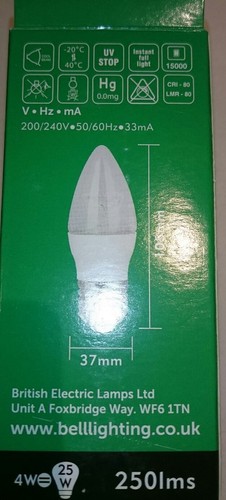 BELL 4W PRO LED ES Bulbs Candle Clear 25W OUTPUT FASTPP Cool White 4000k E27 x10 - Picture 5 of 8