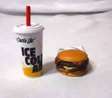 Zuru Mini Brands Fast Food Carl's Jr Lot Ice Cold Soda Drink & Hamburger Toy